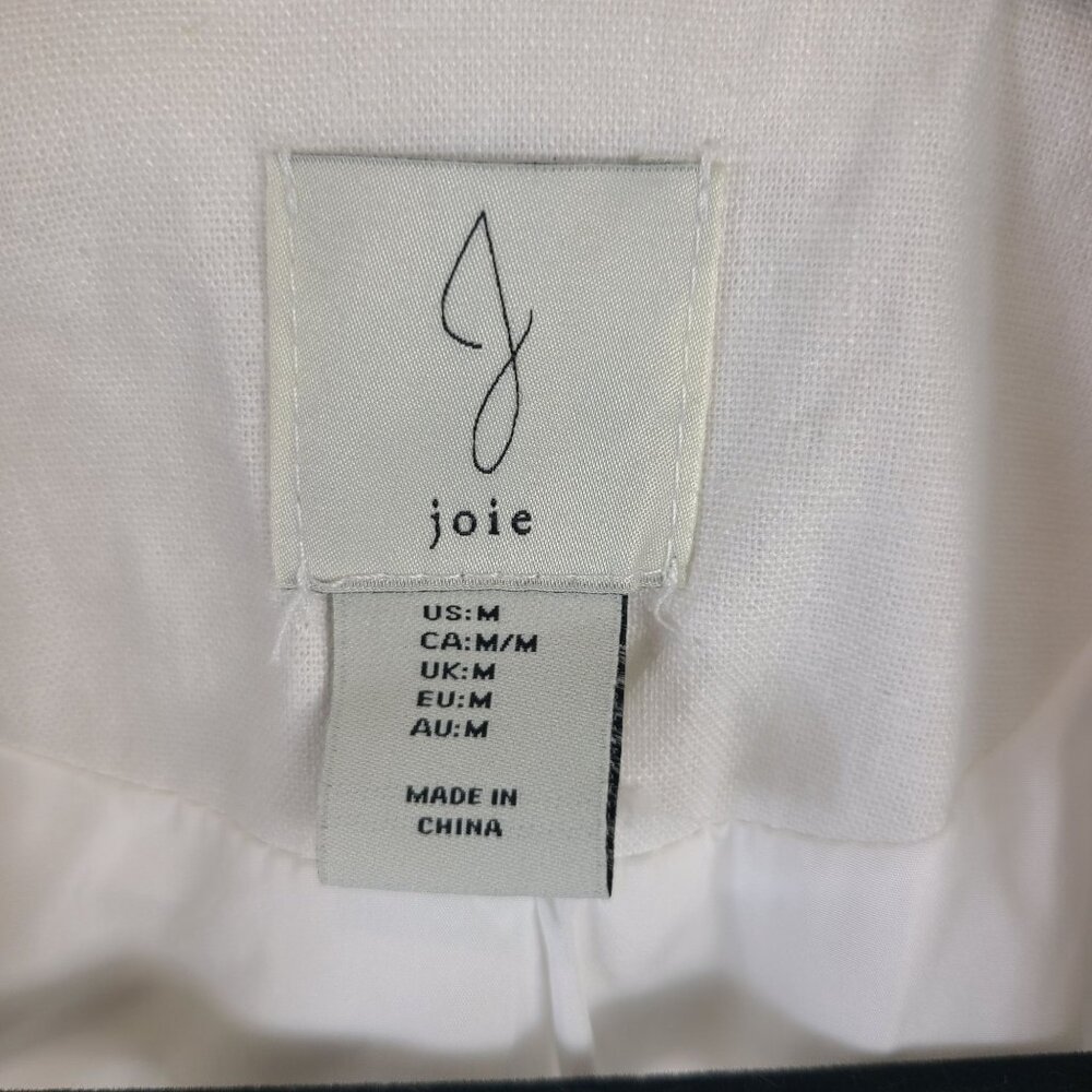 New Joie White Linen Blend Scalloped Blazer Floral Embroidery Open Front SZ M - Picture 3 of 10